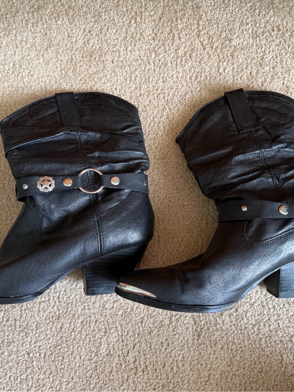 dingo Black Western Harness Pigskin Ankle Boots — Round Toe
